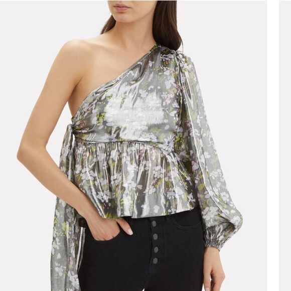 New GANNI One Shoulder Metallic Silk Top US 4/ Small - Picture 10 of 14